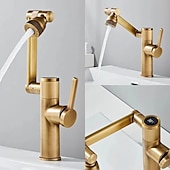 cheap Classical-Foldable Bathroom Sink Mixer Faucet LED Displayer, Vintage 360 Swivel Spout Rotatable Wash Basin Tap, Brass Retro Single Handle One Hole with Cold and Hot Water Hose