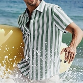 economico camicia da uomo con bottoni-Per uomo Camicia Camicia Estiva Camicia casual Camicia da Spiaggia Camicia con Bottoni Camicie a righe Nero Rosa Verde Blu scuro Grigio Manica Corta A righe Bavero Vacanza Streetwear Stampato