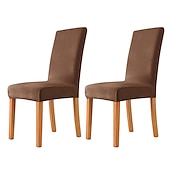 cheap Dining Chair Cover-2 Pcs Dining Chair Cover Burgundy Velvet Stretch Chair Seat Slipcover Spandex with Elastic Bottom Protector for Dining Room Wedding Ceremony Durable Washable