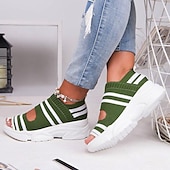 billiga Damsandaler-Sportiga stickade sandaler med peep toe-design för kvinnor, andas platåsandaler med peep toe-motiv, för sommarpromenader och vardagliga kläder.