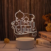 رخيصةأون أضواء زينة رمضان-عيد مبارك ثلاثية الأبعاد زينة ضوء الليل أكريليك led إسلامي مسلم رمضان مهرجان لوازم للديكور المنزل مصباح ليلي ديكور غرفة نوم