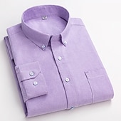 billiga oxfordskjortor för män-Herr Skjorta Button Down skjorta Oxford skjorta Enfärgad / vanlig färg Bröllop Semester Vit Blå Purpur Ljusgrå Långärmad Nedvikt Alla årstider Kläder Button-Down