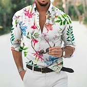 preiswerte Blumenmuster-Herren Blumen Tropische Blumen Hemd Hawaiihemd Sommerhemd Aloha-Shirt Langarm Hemd Umlegekragen Modisch Designer Brautkleider schlicht Urlaub Täglich Festtage Hellgrün Violett Purpur 3D-Druck S M L