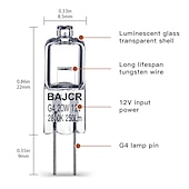 cheap LED Bi-pin Lights-BAJCR G4 Halogen Bulb 20W, 10 Pack Dimmable G4 Light Bulb for Under Cabinet Puck Light, Chandeliers, Track Lighting, AC/DC 12 Volt, T3 JC Type Bi-Pin G4 Base, Warm White 2800K