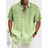billiga Tropiska växter-Herr Lutning Löv Tropiska växter Skjorta Hawaii skjorta Aloha skjorta Kort ärm Skjorta Nedvikt Tropisk Mode Streetwear Dagligen Hawaiisk Helgdag Rodnande Rosa Blå Purpur S M L