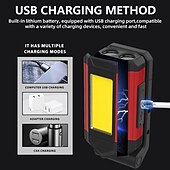 abordables Faros delanteros-Luz de trabajo cob, linterna led superbrillante recargable por usb, lámpara de camping portátil con imán trasero, linterna ajustable impermeable
