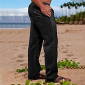 economico Vacanza-Per uomo Pantaloni di Lino Pantaloni Pantaloni Estivi Tasca Semplice Comodità Traspirante Quotidiano All'aperto Uscire Moda Streetwear Cachi Grigio chiaro