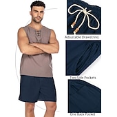 economico Classico-pantaloncini da uomo pantaloncini di lino pantaloncini di cotone estivo pantaloncini da spiaggia pantaloncini casual tinta unita morbido esterno al ginocchio casual quotidiano hawaiano classico nero