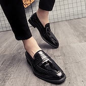 ieftine Semi-formal-mocasini din piele artificială lacuita albastru bleumarin pentru bărbați – pantofi de rochie clasici, cu finisaj lucios, perfecti pentru ocazii formale și ținute de afaceri