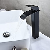 economico Classici-Rubinetto Miscelatore Lavabo Bagno A Cascata Alto Corto, Lavabo Monocomando Rubinetti Lavabo Monocomando, Bagno Con Tubo Flessibile Caldo E Freddo Vaso Monoblocco Acqua Rubinetto In Ottone Montaggio A Bordo Nero Dorato