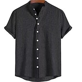 economico camicia da uomo con bottoni-Per uomo Camicia con colletto cinese Camicia con colletto alla coreana Camicia Estiva Camicia casual Camicia da Spiaggia Camicie a righe A righe Vacanza Streetwear Nero Bianco Giallo Verde chiaro