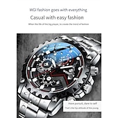 baratos Relógios Quartz-Relógio de Quartzo WEIGUAN para Homens Relógio de Pulso Masculino Cronógrafo Analógico Estiloso Com Calendário Noctilucente Liga de Aço Inoxidável Presente Elegante para Homens
