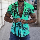 billiga Tropiska växter-Herr Grafisk Palmträd Tropiska växter Skjorta Hawaii skjorta Aloha skjorta Kortärmad Skjorta Nedvikt Mode Designer Ledigt Gata Dagligen Helgdag Havsblått Gul Purpur 3D-tryck S M L