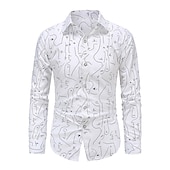 economico camicia da uomo con bottoni-Per uomo Pop art Camicia Manica lunga Camicia Colletto classico Informale Giornaliero Bianco Abbigliamento Semplice