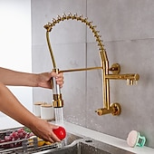 voordelige Uittrekbare sproeiers-aan de muur gemonteerde gootsteenkraan alleen koud water neerklapbare sproeier, 360 draaibare uittrekbare keukenkranen 2 sproeimodus vatwaterkraan goud zwart chroom