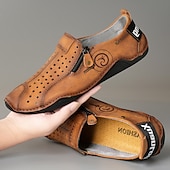 levne Pánské tenisky-pánské prodyšné nazouváky z umělé kůže – mokasíny ve vintage stylu se zipem a perforovaným designem pro řízení, chůzi a denní nošení