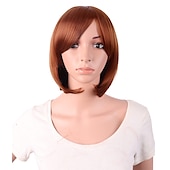 billiga Festperuker-30 cm kort rak peruk för kvinnor BOB peruk Halloween cosplay festperuker