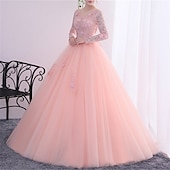 abordables Robes de bal de promo-Robe de bal Quinzeanera robe de princesse performance Quinzeanera longueur sol manches longues décolleté en V avec cristaux appliques robe à impressionner