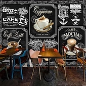cheap Wallpaper-Coffee Cafe Mural Wallpaper Wall Sticker Covering Print Peel and Stick Self Adhesive Removable for Coffee Cafe Blackboard Canvas Home Décor Multiple Size