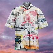 voordelige Retro Vintage Print-Voor heren Automatisch Overhemd Hawaiiaans overhemd Aloha-shirt Korte Mouw Overhemd Strijkijzer Tropisch Modieus Streetwear Straat Casual Dagelijks Geel Blozend Roze Rood S M L