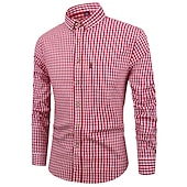 cheap Men&#039;s Button Up Shirts-Men&#039;s Casual Shirt Button Up Shirt Checked Shirts Black Red Deep Blue Light Blue Long Sleeve Plaid Square Neck Vacation Daily Wear Button-Down Clothing Apparel Cotton Fashion Leisure Hawaiian