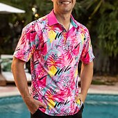 abordables Polo hawaiano para hombre-Derby de Kentucky Hombre Floral Camisas polo hawaianas Camiseta de golf Manga Corta Camisas de polo Camisas con cuello Casual Ropa de playa Ropa de vacaciones Ropa tropical Trajes de fiesta Botones