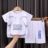 halpa Setit-2 osainen Lapset Poikien T-paita ja shortsit Asu Kirjain Lyhythihainen Crewneck Puuvilla Aseta Kausaliteetti Tyylikäs Päivittäin Kesä Kevät 7-13 vuotta Musta Valkoinen Keltainen
