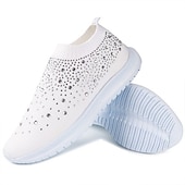 preiswerte Damen-Sneaker-Damen-Sneaker zum Hineinschlüpfen in Regenbogenfarben – farbenfrohe Sportschuhe aus Strick mit Strassverzierungen für die Freizeit und zum Spazierengehen