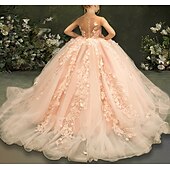 levne Šaty pro družičky-Ball gown svatební šaty prvního svatého přijímání dívčí roztomilé šaty na ples satén s aplikacemi mini svatební fit 3-16 let