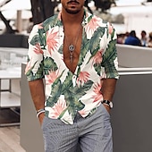 olcso Ocean Print-Férfi Horgony Trópusi növények Ing Hawaii ing Aloha ing Rövid ujjú Ing Térfogatcsökkenés Szüret Tropikus Sportok Utca Hétköznapi Hawaii Fekete Sárga Fekete / Barna S M L
