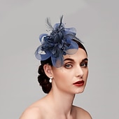 cheap Fascinators-Elegant Feather Net Fascinators Hats with Feathers Fur Floral 1PC Special Occasion Kentucky Horse Race Ladies Day Headpiece dress to impress Race Day Dress