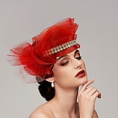 billige Coiffer-fascinators kentucky derby lue hodeplagg fjær nett bøtte lue bryllup spesiell anledning damedag melbourne kopp cocktail med sløyfer hette hodeplagg hodeplagg