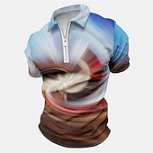 preiswerte Geometrisches Poloshirt für Herren-Herren Grafik Poloshirts mit Reißverschluss Golfshirt Kurzarm Polo-Shirts Hemden mit Kragen Lässig Urlaubskleidung Rave-Kleidung Party-Outfits 3D-Druck Viertelreißverschluss-Poloshirt Weiß Gelb Rote