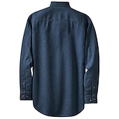 abordables camisas de mezclilla de los hombres-Camisa vaquera para hombre, azul oscuro, manga larga, lisa, con cuello vuelto, para vacaciones, uso diario, con bolsillo delantero, ropa de mezclilla, moda informal