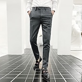 ieftine Subţire-Bărbați Costume Slab Pantaloni Pantaloni creion Buzunar Simplu Respirabil Ελαστικό Lungime până la glezne Nuntă Birou Afaceri Bumbac Șic &amp; Modern Casual Subțire Negru Gri Strech