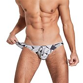 cheap Men&#039;s Briefs Underwear-Men&#039;s 1 PC Briefs Print Spandex Polester / Cotton Blend Washable Comfortable Geometric Graphic Prints Low Rise Black Red
