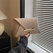 abordables Pochettes et sacs à main de soirée-Pochette enveloppe jaune en relief croco pour femme avec poignée en métal et similicuir texturé, sac de soirée audacieux pour cocktails, mariages et soirées