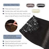 abordables Extensions à Clips-clip dans les extensions de cheveux vrais cheveux humains extensions de cheveux humains noirs naturels clip ins 20 pouces double trame droite 1b clip dans les extensions de cheveux humains # 1b