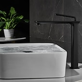 cheap Classical-Basin Sink Mixer Faucet Brass, Tall/Short Bathroom Tap Single Handle One Hole Deck Mounted with Cold Hot Hose Bath Taps Vessel Water Tap