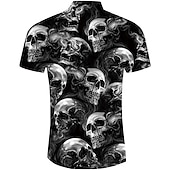 cheap Vintage Shirt-Men&#039;s Skull Shirt Button Up Shirt Short Sleeve Fashion Cool Punk &amp; Gothic Street Casual Daily Summer Spring Turndown Print Button-Down Black Red Purple Black+White