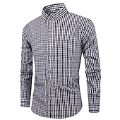 cheap Men&#039;s Button Up Shirts-Men&#039;s Casual Shirt Button Up Shirt Checked Shirts Black Red Deep Blue Light Blue Long Sleeve Plaid Square Neck Vacation Daily Wear Button-Down Clothing Apparel Cotton Fashion Leisure Hawaiian