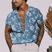 economico Stampa Floreale-Per uomo Floreale Fiori tropicali Camicia Camicia hawaiana Camicia da campo Manica corta Camicia Collo ripiegabile Di tendenza Originale Informale Esterno Strada Informale Giallo Verde chiaro Blu Con
