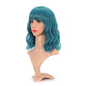 voordelige Feestpruiken-Pastel Golvende Perkament Met Luchtponny Vrouwen Korte Bob Paarse Roze Krullende Schouderlengte Bob Synthetische Dagelijkse Gebruik Kleurrijke Cosplay Perkament voor Meisjes Halloween Perkamenten