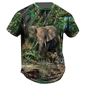 cheap Animal Print T shirts-Men&#039;s Graphic Animal Elephant T Shirt Short Sleeve T shirt 3D Print Crew Neck Shirt Vintage Fashion Designer Outdoor Daily Sports Blue Brown Green Spring &amp; Summer Clothing Apparel S M L XL 2XL 3XL