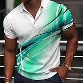 baratos Polo Geométrico Masculino-Homens Geométrica Camisas Polo Camisa de golfe Manga Curta Camisas polo Camisas de colarinho Business casual Roupas de férias Traje formal Roupas para festivais Botões Impressão 3D Amarelo Claro