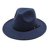 cheap Photobooth Props-Woolen Top Hat Jazz Hat Vintage Black Woolen Jazz Hat Flat Brim Cap