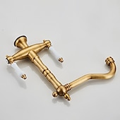 cheap Classical-Twin Lever Traditional Kitchen Sink Mixer Taps, Dual Lever Cold and Hot Faucet Deck Mounted, 360° Swivel Spout Sink Tap with 2 Ceramic Handles, Antique Brass Classic Double Handle for Kitchen Bathroom