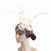 preiswerte Faszinator-Fascinatoren Flachs Kentucky Derby Kirche Cocktail Royal Astcot Elegant Britisch Mit Feder Tüll Kopfschmuck Kopfbedeckung