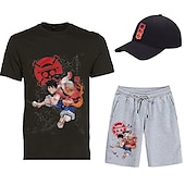 halpa Sarjakuva- ja elokuvahahmografiikka-One Piece Apina D.Luffy T-paita Shortsit Lippalakki Painettu Kuvitettu Käyttötarkoitus Miesten Aikuisten Kuuma leimaus Rento / arki