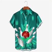 preiswerte Bedruckte Herrenhemden-Herren Bowlingkugel Hemd Knopfhemd Kurzarm Designer Brautkleider schlicht Weich Outdoor Täglich Festtage Sommer Frühling Umlegekragen Bedruckt Button-Down Weiß + Grün Schwarz Gelb Rote Blau